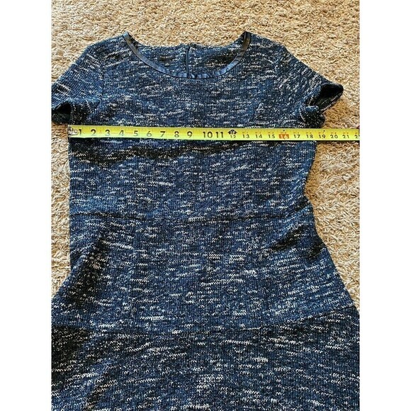 Talbots Dress Womens 14 Green Teal Marled Tweed Faux Leather Trim Fit and Flare - Picture 9 of 11